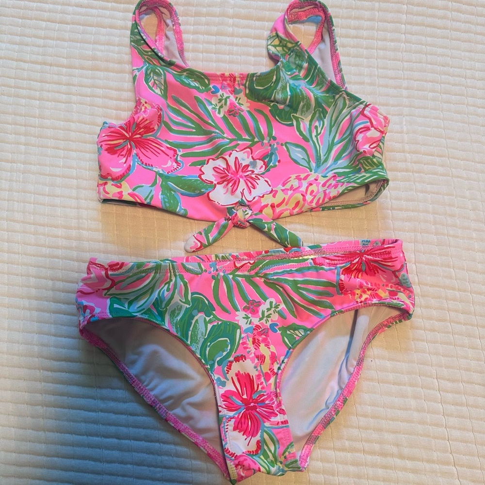 Lilly Pultizer Tropical Pink and Green Kids Swim Set